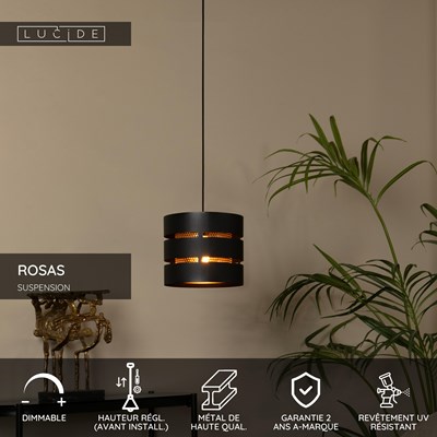 Lucide ROSAS - Suspension - Ø 26 cm - 1xE27 - Noir